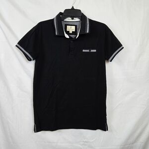 Scott James Mens Black Preppy Short Sleeve Pocket Luxury Career Polo Shirt Small